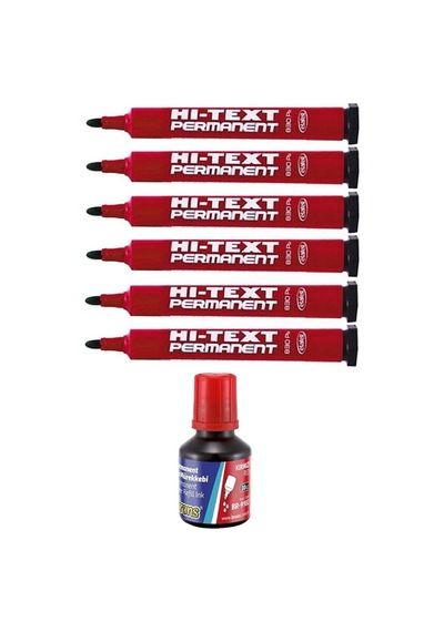 Kırmızı Yuvarlak Uçlu Markör Permanent Kalem 6 Adet Hı-text Marker Mürekkep Kırmızı 30 Ml 1 Adet Brons Koli Kalemi
