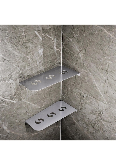 Paslanmaz Çelik 2 Katlı Köşe Banyo Rafı Sedir Model 30,3x15,3 Cm - Yapıştırmalı & Vidalı Montaj Çok Renkli