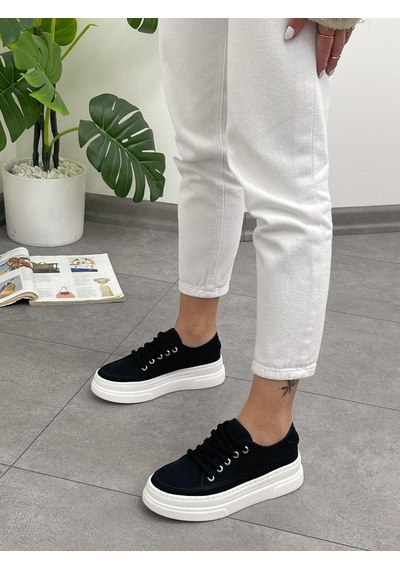 Erva'nın Butiği Siyah Keten Werner Bağcıklı Kadın Sneakers-5359