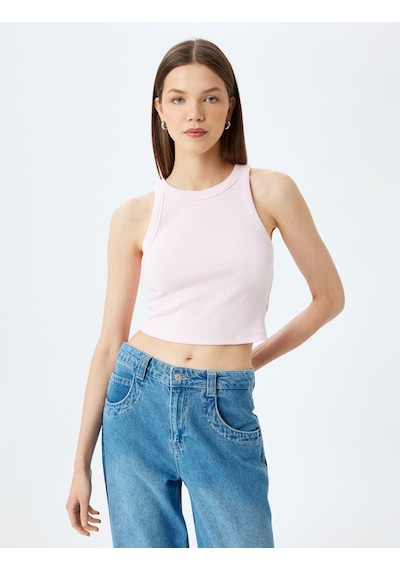 Koton Crop Atlet Halter Yaka Fitilli Slim Fit Pembe 5sal30083ık Gül