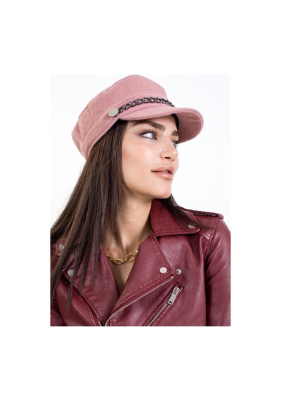 Ladycolor Kadın Kışlık Şapka Zincirli Kaşe Kaptan Pembe Lila