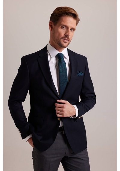 Ysf Erkek Lacivert Regular Fit Yünlü Blazer Ceket 001