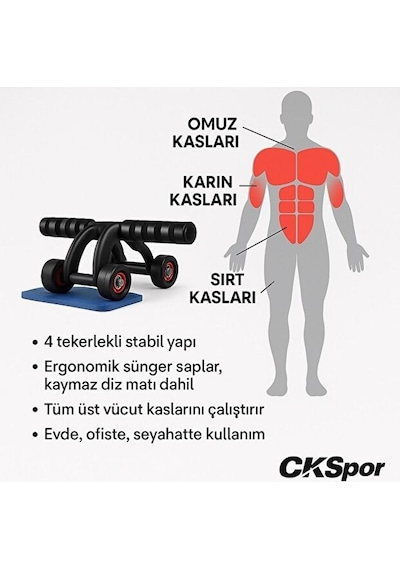 4 Tekerlekli Mekik Aleti Karın Kası Çalıştırma & Evde Spor Ekipmanı