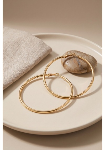 316l Çelik Gold Renk 56 Mm Halka Küpe Tj-bkp12009 Beyaz