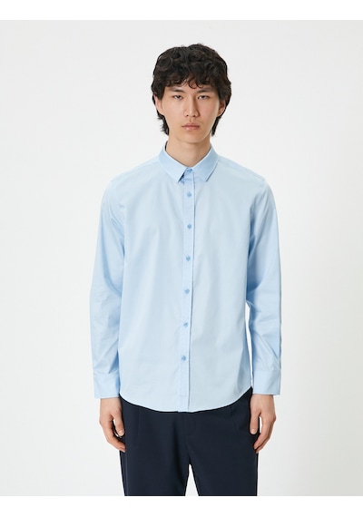 Koton Basic Gömlek Uzun Kollu Düğmeli Klasik Yaka Slim Fit Açık Mavi 4sam60171hw Açık Mavi
