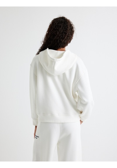 Koton Kapşonlu Oversize Sweatshirt Fermuarlı Baskılı Cepli Beyaz 5wak10010uk Beyaz