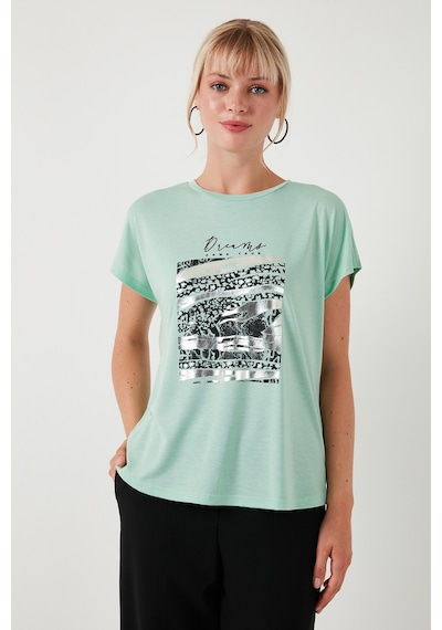 Lela Baskılı Bisiklet Yaka Regular Fit Bayan T Shirt 6671000 Mint