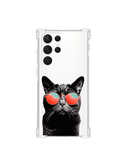 Samsung Galaxy S21 Ultra Uyumlu Kedi 3 Baskılı Şeffaf Köşe Korumalı Antişok Kılıf
