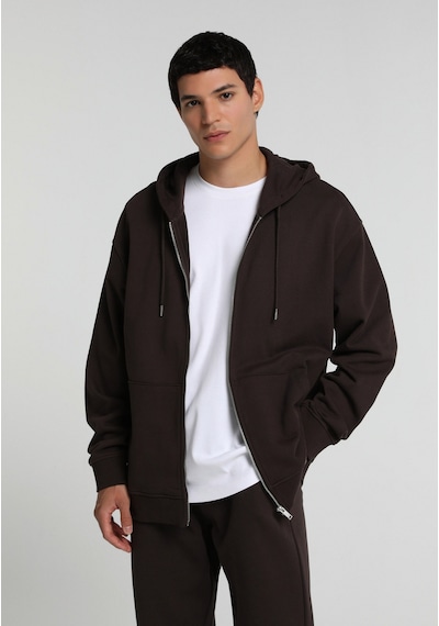 Colin's Colins Oversize Fit Kapüşonlu Düz Erkek Kahverengi Sweatshirt Cl1075851 Q1.v2 Dbr Koyu Kahverengi