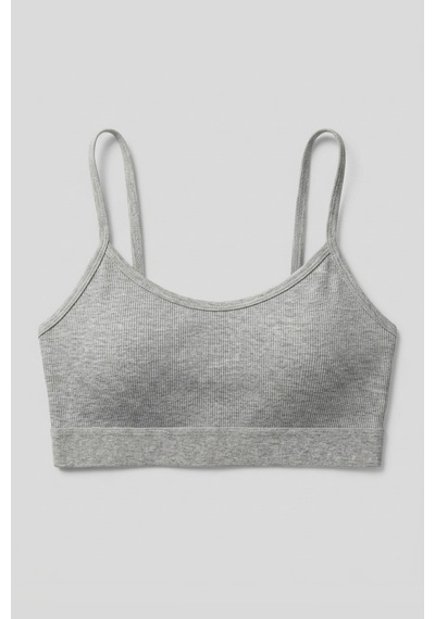 Mataş Kadın İnce İp Askılı Pedli Fitilli Pamuklu Büstiyer Crop Bralette Gri