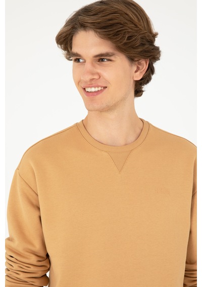 U.S. Polo Assn. Erkek Bisiklet Yaka Camel Basic Şardonlu Sweatshirt 50295148-VR015