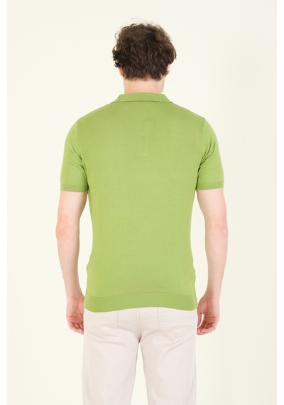 Giyim Dünyası Erkek Çıtçıtlı Desenli Polo Yaka Merserize T-shirt Yeşil 001