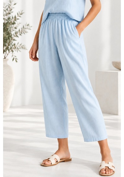 Mevese Beli Lastikli Modal Pantolon & Kalın Askılı Bluz Takımı - Bebe Mavi Bebe Mavisi