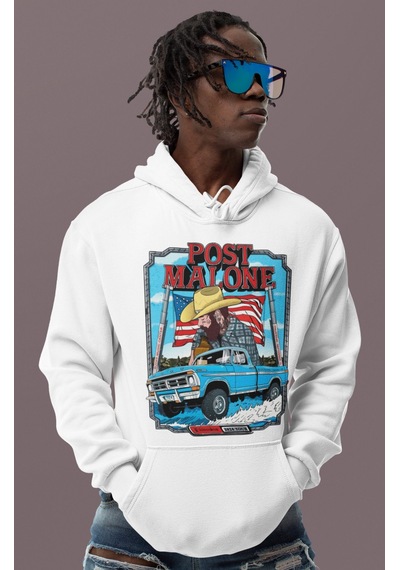 Sevbano Post Malone Rapper Baskılı Unisex Oversize Şarkıcı Hoodie beyaz