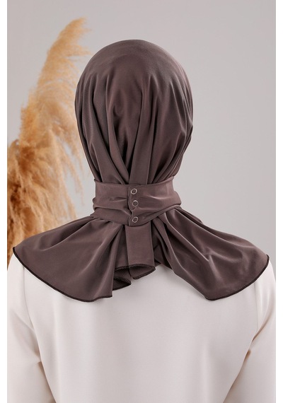 Melodi Scarf Kadın Tesettür Pratik Çıtçıtlı Sandy Fular Hazır Deniz Havuz Uyumlu Bone Kahverengi Kahverengi