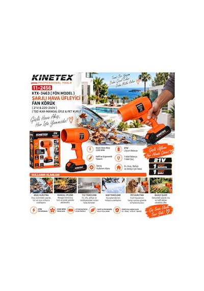 Fön Model Şarjlı Hava Üfleyici Fan Körük 21v - 220-240v Toz-kar-mangal Üfle - Pet Kurut Üfleme Ktx-3463 Aklby-bs