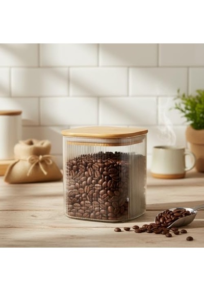 Bambu Kapaklı Kare Cam Saklama Kavanozu 10x10 Cm - Vakum Kapaklı Şeffaf Erzak Kabı Ve Mutfak Düzenleyici Organiza Diğer