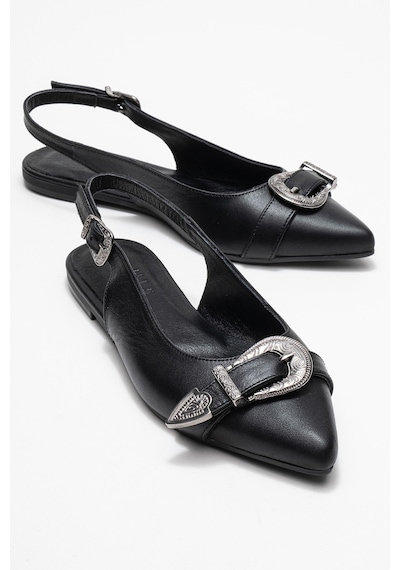 Luvishoes Luvi Shoes Dorothy Siyah Hakiki Deri Tokalı Sivri Burunlu Kadın Sandalet Siyah