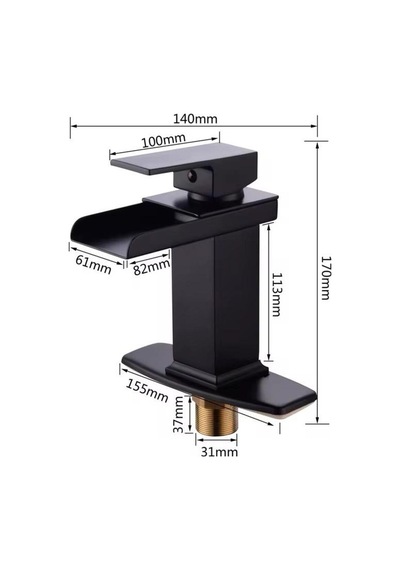 Rena Design Lavabo Bataryasi Mat Siyah Şelale Kare Gövde Eğimli Havza Banyo Armatür Çift Giriş Lüks Ergonamik