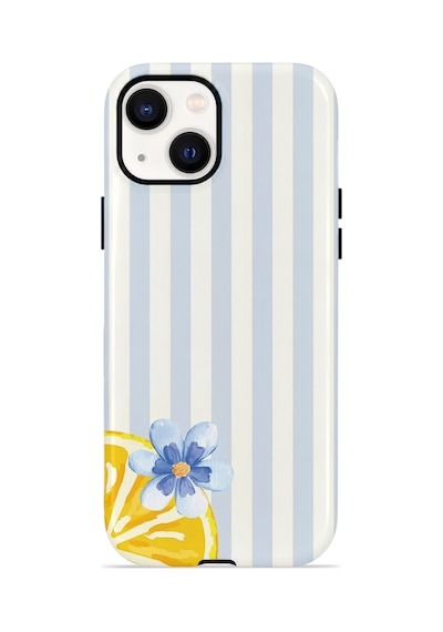 Apple iPhone Uyumlu 14 Vorian Çift Katmanlı Magsafe Kılıf Blue Lemon Blossom