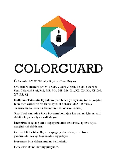 Colorguard Bmw 300 İğneli Ve Fırçalı Şişe Rötuş Boyası