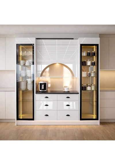 Lüks High Gloss Mutfak Dolabı & Kahve Köşesi Mdf Gövde, Led Aydınlatmalı, 6 Çekmeceli 190x230 Beyaz Lüks High Gloss Mutfak Dolabı & Kahve Köşesi Mdf Gövde, Led Aydınlatmalı, 6 Çekmeceli 190x230 Beyaz