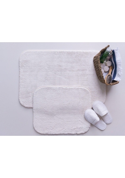 Saraz Halı Puffy Yumuşak Banyo Paspas 2'li Kaymaz Ekstra Yumuşak Beyazbeyaz Beyaz