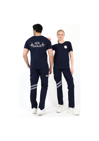 Acil Sağlık Yuvarlak Yaka Penye Kısa Kol Tshirt - Lacivert-12106 Lacivert