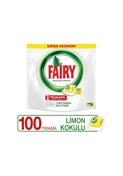 Fairy Hepsi Bir Arada 100 Yıkama Bulaşık Makinesi Deterjanı Kapsülü Limon Kokulu
