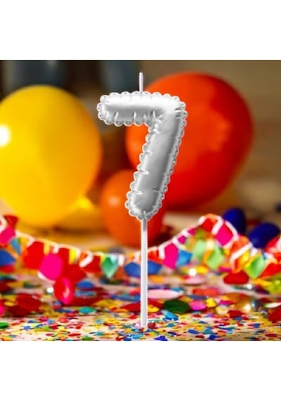 Gümüş Doğum Günü Balon Şeklinde Mum Pasta Mumu 7 Numara