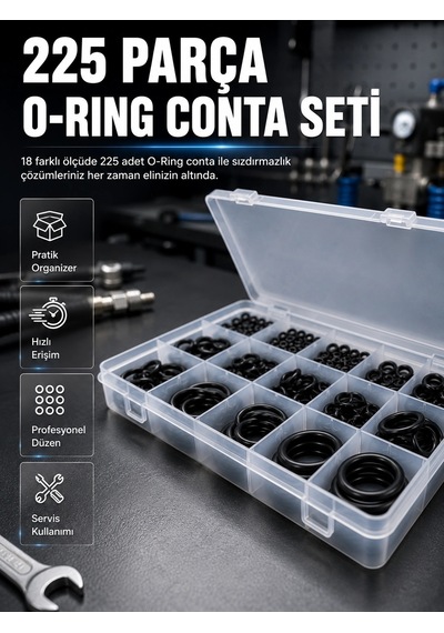 Zenvia 225 Parça O-ring Conta Seti 18 Farklı Ölçü Kauçuk Sızdırmazlık Conta Organizer Kutulu Znv2026