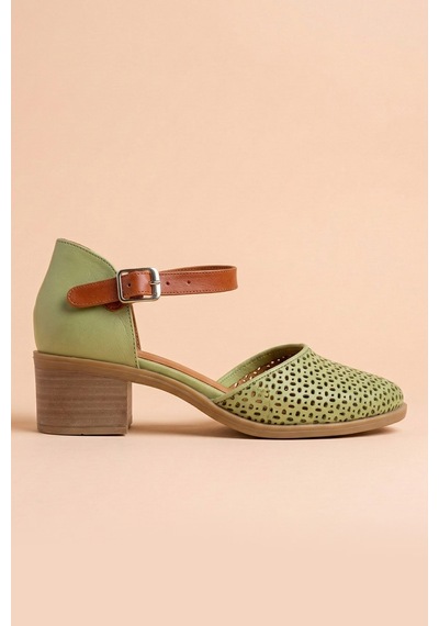 Analin Shoes Kadın Hakiki Deri Burnu Kapalı Delikli Sandalet Yeşil