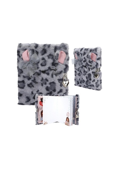 Kilitli Günlük Gri Peluş Kedi