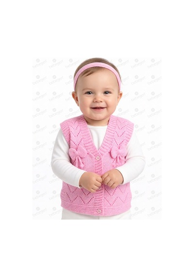 Bebegen Lüx Pembe Kurdeleli Kız Bebek Triko Yelek Çok Renkli