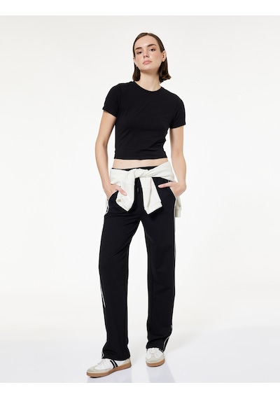 Koton Slim Fit Kısa Kollu Pamuklu Bisiklet Yaka Spor Tişört Siyah 7wak10053nk