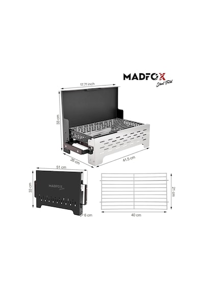 Madfox Steelfold Paslanmaz Çelik Katlanabilir Mangal Siyah
