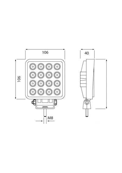 Traktör Ve İş Makinesi Çalışma Farı Kare 16 Led 48w 12v-24v