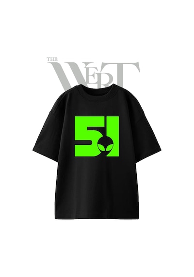 Thewert Area 51 Tasarım Baskılı Ünisex Siyah Oversize T-shirt