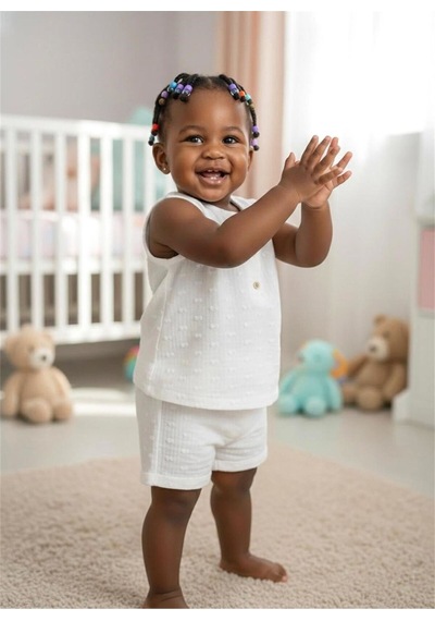 Baby Kız Bebek Pure Theme Müslin Düğmeli Kolsuz Tişört Beyaz 20139 Beyaz
