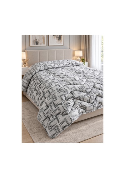 Çift Kişilik Desenli Çift Taraflı Silikon Yorgan 190x215 Cm 3200 Gr İç Dolgu 2400 Gr Extra Sıcak Gri Gri