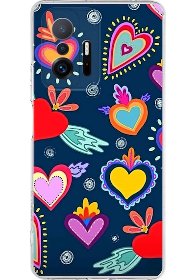 Xiaomi Mi 11t Pro İle Uyumlu 1mm Slim Fit Retro Colors 3 Baskılı Şeffaf Kılıf Şeffaf