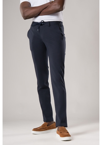Ecer Slimfit Beli Lastikli Ve İplikli Dokulu Likralı Yazlık Jogger Pantolon Lacivert