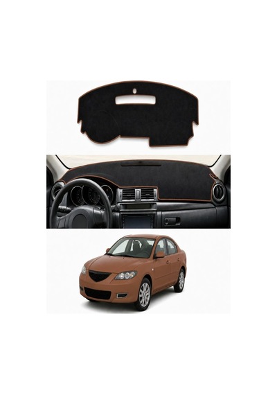Mazda - 3 2003-2009 Uyumlu Torpido Koruma Kılıfı - Kahverengi Şeritli