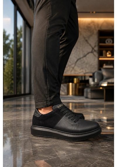 Mevese Tsoob Bağcıklı Cilt Süet Erkek Günlük Rahat Taban Sneaker Ayakkabı - Siyah