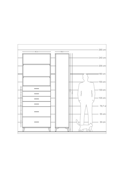 Arges Dolap 3 Raflı 6 Çekmeceli 88x30x243 Çam-aytaşı Çam