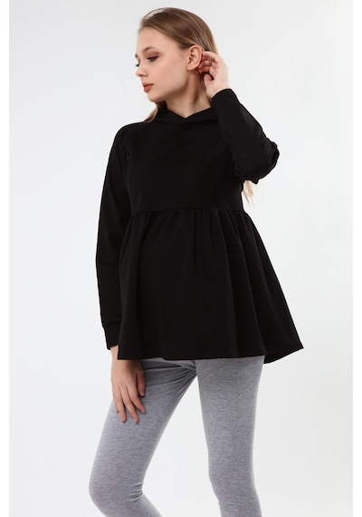 Luvmabelly Myra4531 Büzgülü Fermuarlı Emzirme Sweatshirt -siyah-siyah