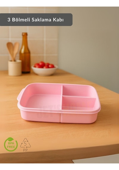 Jet's Home 3 Bölmeli Saklama Kabı Bpa Free Beslenme Kabı Hava Almaz Kab Pembe 1500 Ml Pembe