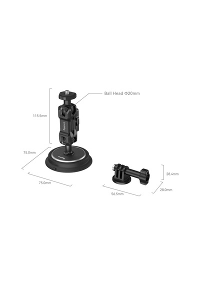 Smallrig 4466 Magic Arm Manyetik Vakumlu Montaj Destek Seti Aksiyon Kameraları İçin Siyah