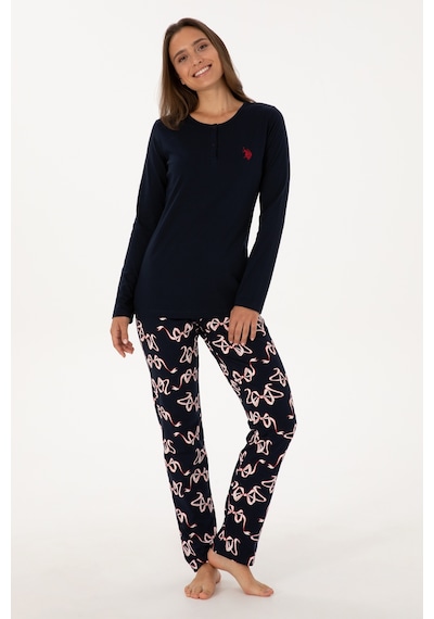 U.S. Polo Assn. Kadın Lacivert Yılbaşı Temalı Pijama Takımı 50318894-VR033