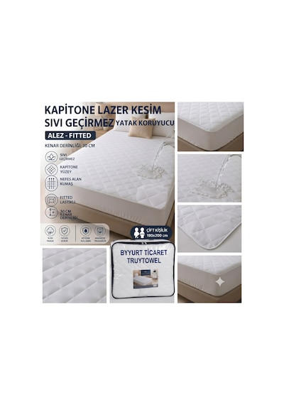 Lazer Kesim Kapitone Sıvı Geçirmez Yatak Alezi Yatak Koruyucu Battal Bot 180x200 Beyaz